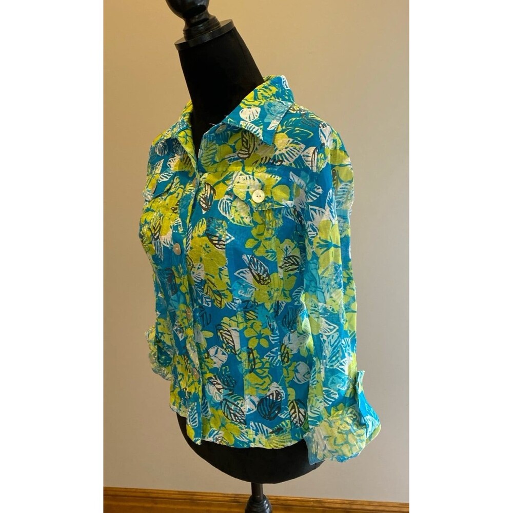 Ruby Rd. Button Down Blouse Sz 14 Turquoise Blue … - image 4